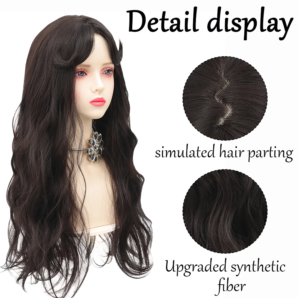 Long Curly Hair Wool Synthetic Wig With Bangs Full Head Beauty Temperament Wig for Girl Daily Party Halloween Christmas Festival