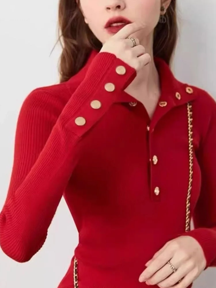 

Cisas Aosphere Camere Knitted Sweater Long Sve Overhead Winter Sle Red New Year Top Women's Faion Knitwear