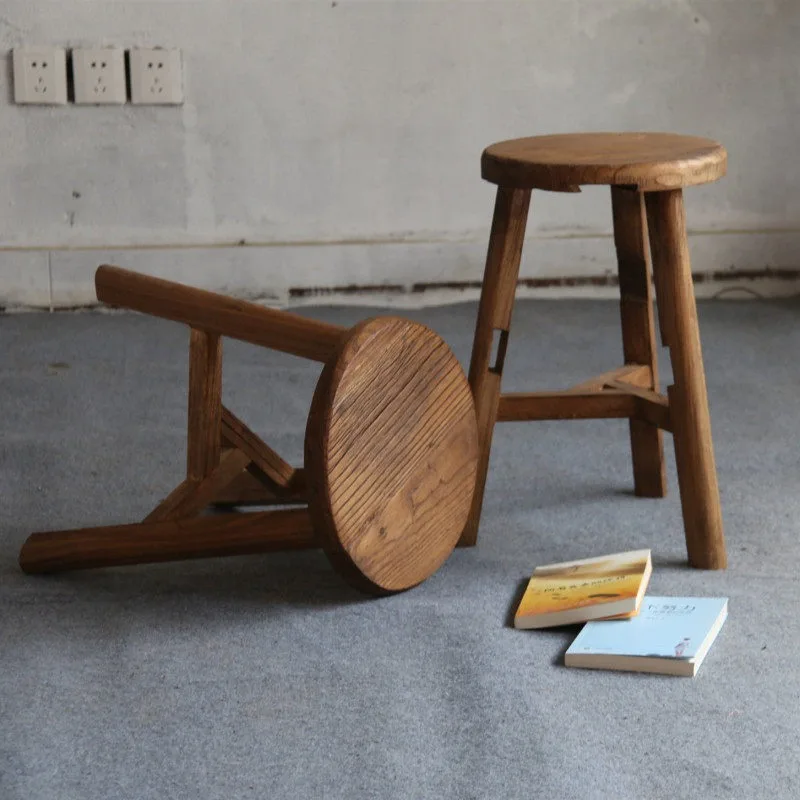 Old elm round stool solid wood old door panel factory direct sale adult shoe-changing stool dining table stool creative small st