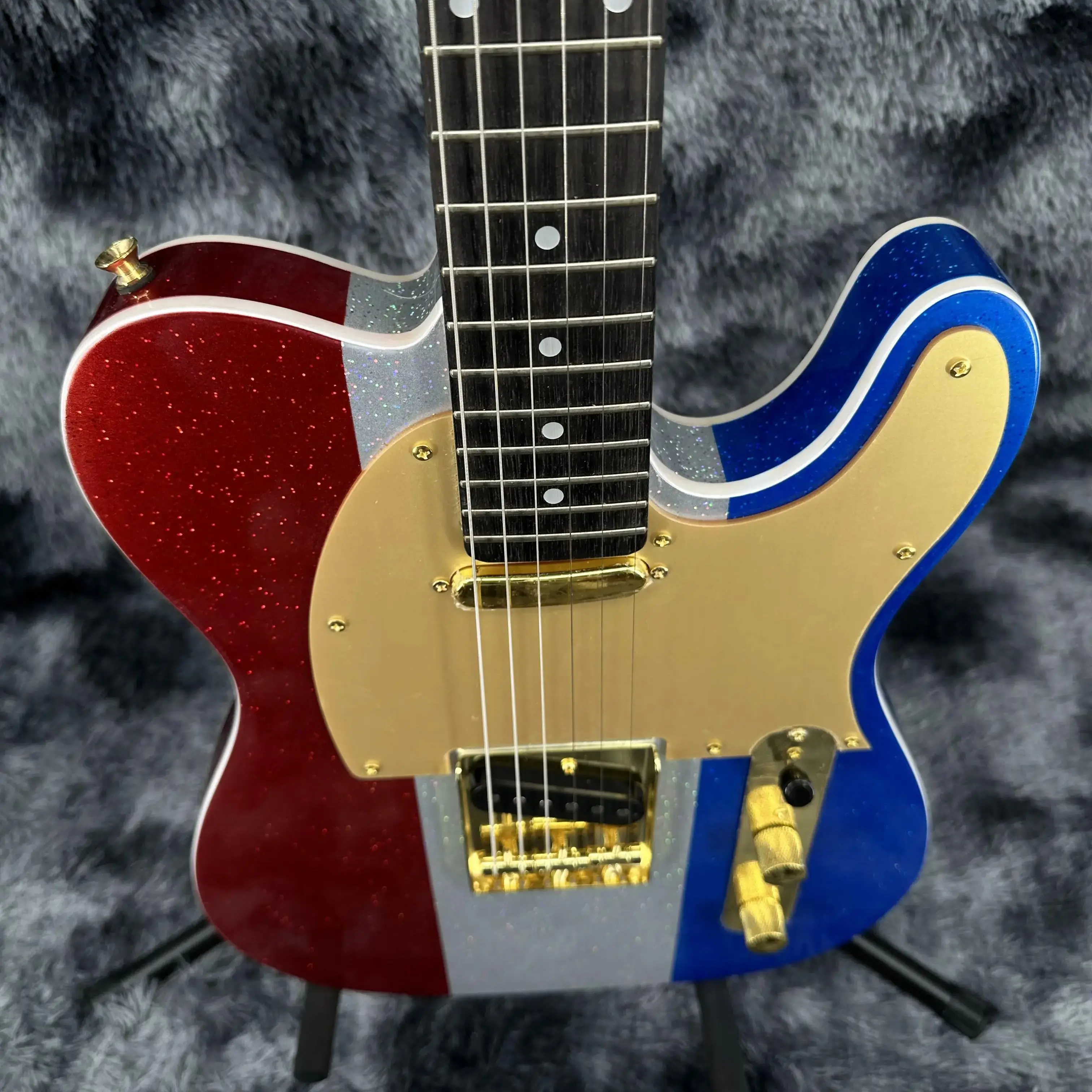 جيتار كهربائي أحمر أصفر أزرق مطلي بالذهب 6 أوتار - 22 فريت يتم شحنها من المستودع في الولايات المتحدة #4