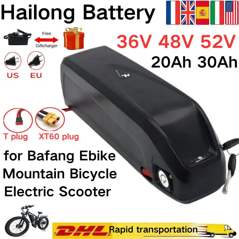 For Hailong Battery 36V 48V 52V 30Ah 20Ah for Bafang BBS02 BBS03 BBSHD Motor Hailong Battery  Powerful and long-lasting power