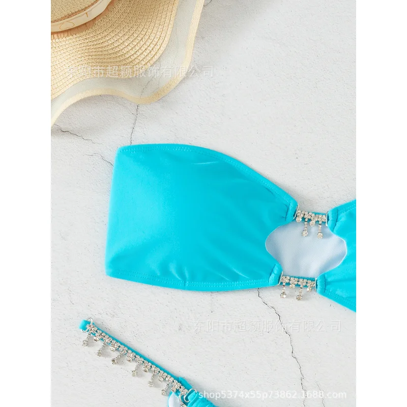 Swimwear Chain Sexy Strapless Two-Piece Bikini Solid Color Swimsuit NewbikiniDelivery
