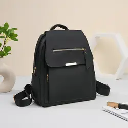 Multifunctional Solid Color Black Backpack Waterproof Nylon Lightweight Student Bookbag Large Capacity Travel Bag Ladies