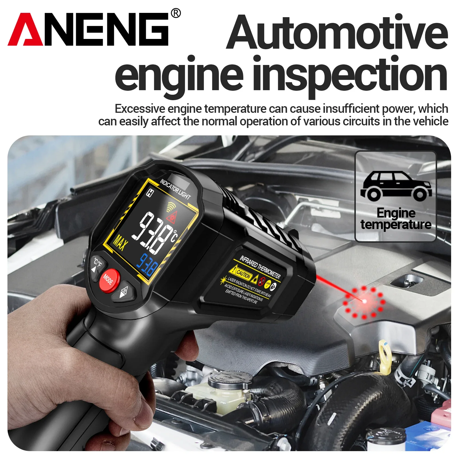 ANENG TH203 Infrared Thermometer with Adjustable Emissivity Industrial Thermometer Gun Non-Contact Electronic Thermometer