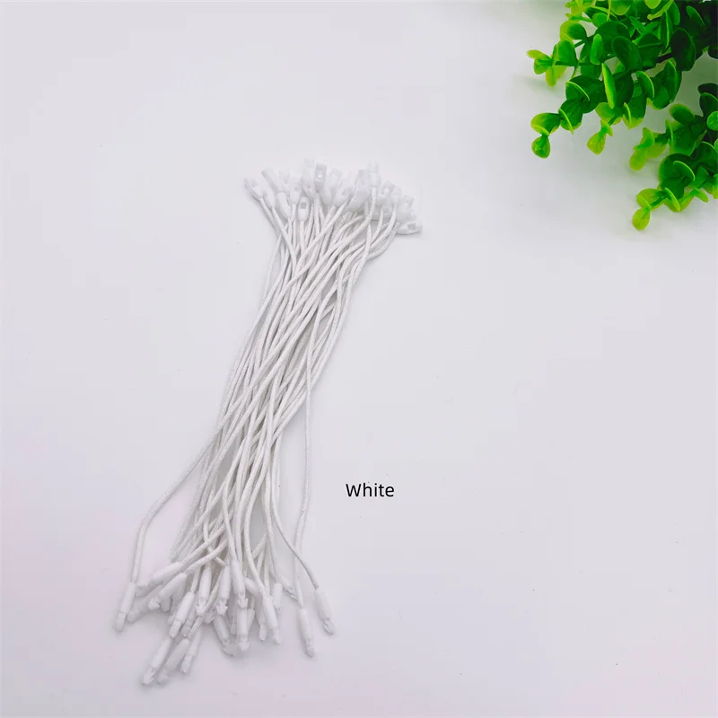 100pcs/Lot White Beige Waxed Polyester Fiber Rope 20cm Plastic Tag String Snap Lock Pin Loop Tie Fasteners For Clothing Tag Rope