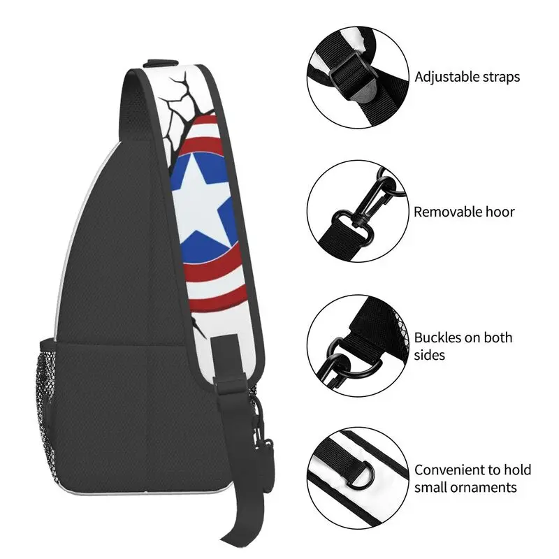 Bolso de pecho de Capitán América para hombre, mochila de hombro cruzada personalizada, mochila de viaje para senderismo, mochila de día