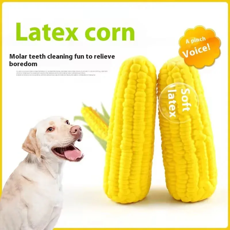 

Durable Natural Latex Corn Dog Toy Squeaky Chew Teething Puppy Teether Interactive Pet Teeth Cleaning Chew Toy For Boredom