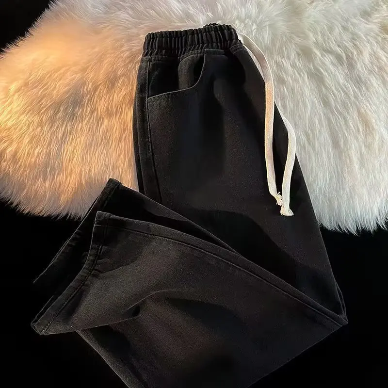 

Мужские джинсы с эластичной резинкой на талии, элитные прямые свободные американские уличные ретро винтажные джинсовые брюки, удобные повседневные брюки