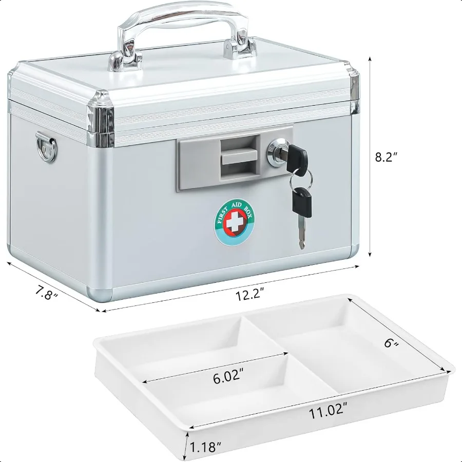 Caja de medicina con llave de bloqueo KYODOLED, caja de seguridad con llave de primeros auxilios con llave de bloqueo, caja de bloqueo de almacenamiento de medicamentos para uso de drogas de 12,2 ''x 7,8''