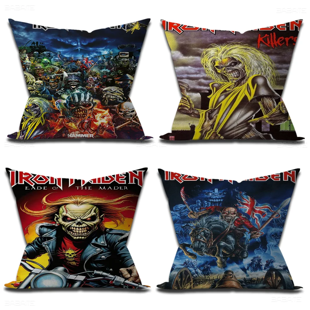 Band I-Iron M-Maiden Pillow Covers Cartoon Sofa Decorative Home Double-sided Printing Short Plush Cute Cushion Cover