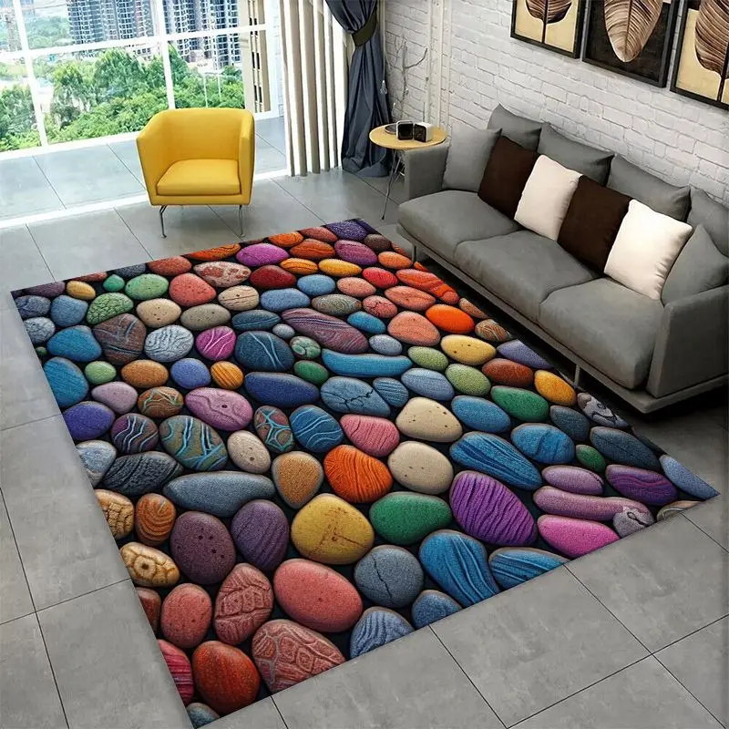 Retro Cobblestone Road Stone Pebbles Large Area Rug Non-slip Carpet for Bedroom Living Room Sofa Doormat Home Decor Floor Mat