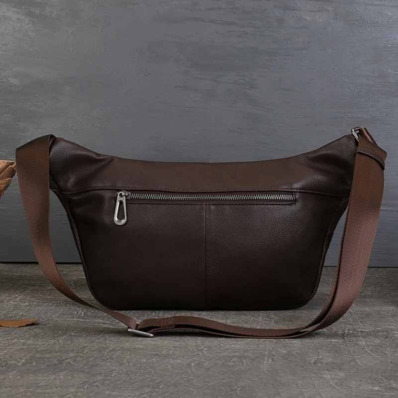 Sac à bandoulière en cuir véritable pour hommes et femmes, sac de poitrine à bandoulière multifonctionnel, sac banane de sport en plein air, haute qualité, tendance initiée