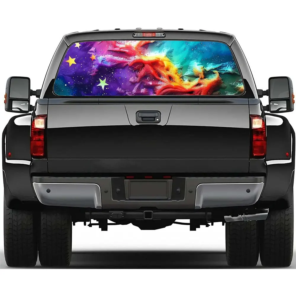 

Colorful Starry Sky Ocean Car Rear Windshield Sticker Truck Window See Through Perforated Back Window Vinyl Decal Decor Gift