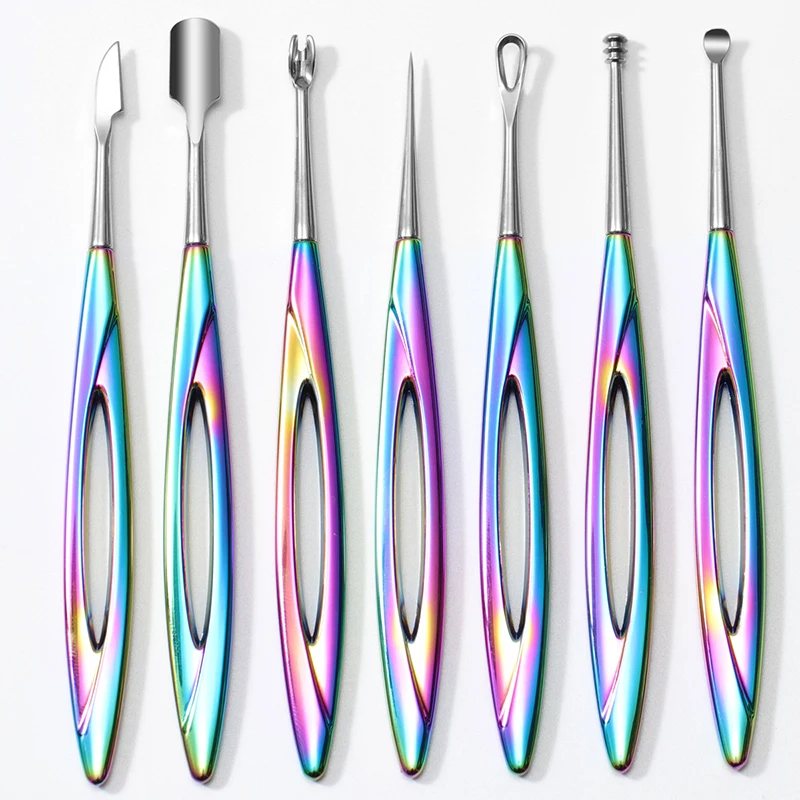 

Нержавеющая сталь для удаления омертвевшей кожи, ногти, толкатель для кутикулы, резак, вилка, ложка, скребок, гель-лак, маникюр, аксессуары для ногтей