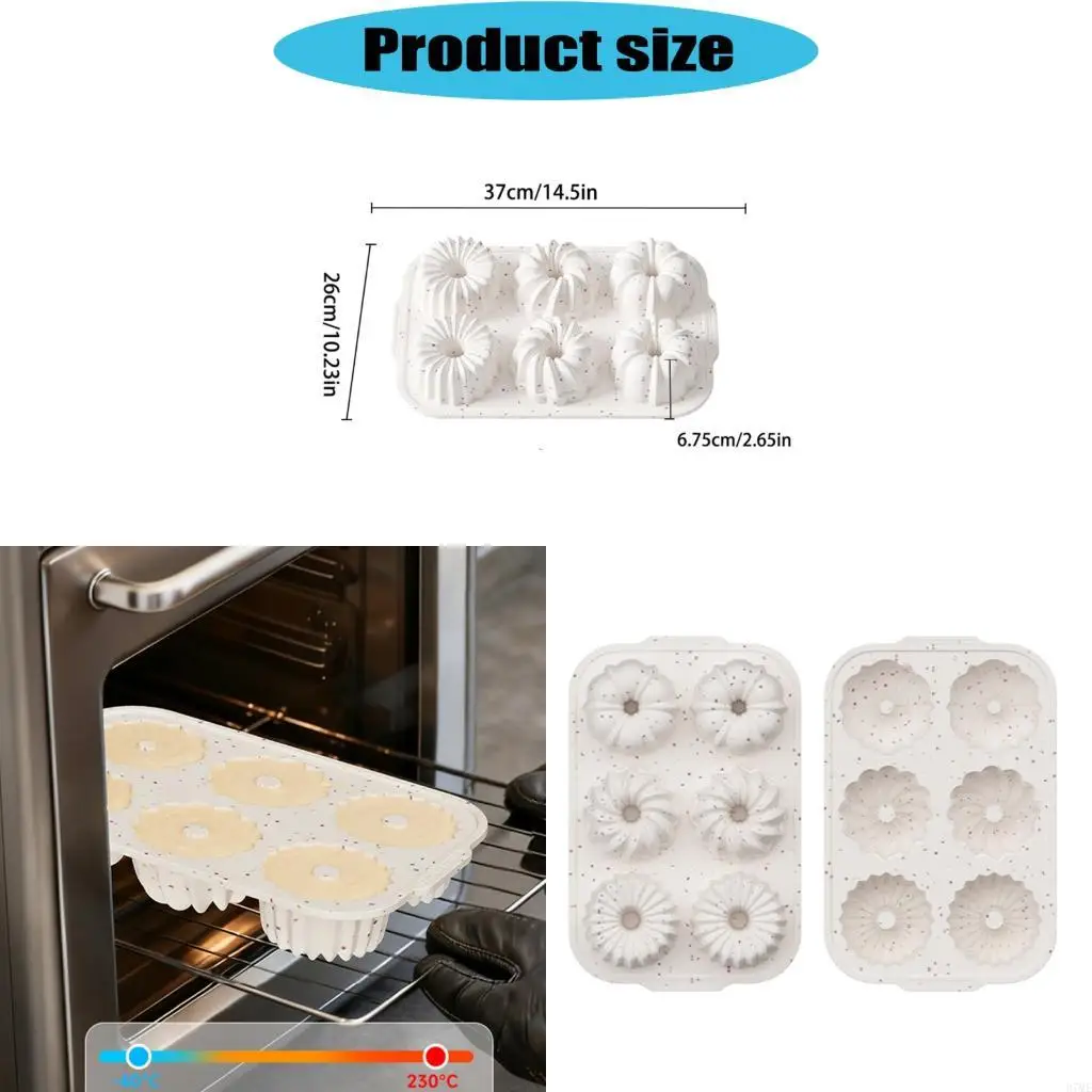 37ME Nonstick Silicone Cake Molds 6 Cavity Fluted Tube Cake Pan With Metal Frame For Dessert Maker And Fall Themed Parties