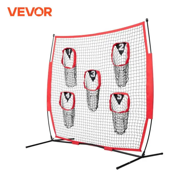 VEVOR 7 x 7 ft Football Trainer Throwing Net Training Throwing Target Practice Net with 5 Target Pockets Knotless Net Bow Frame