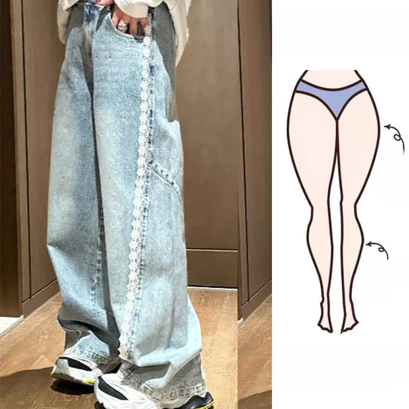 

High Waist Lace Splice Design Diamond Glue Spring New plus Size Jeans Pear Shape European Goods High Quality Lace Patchwork