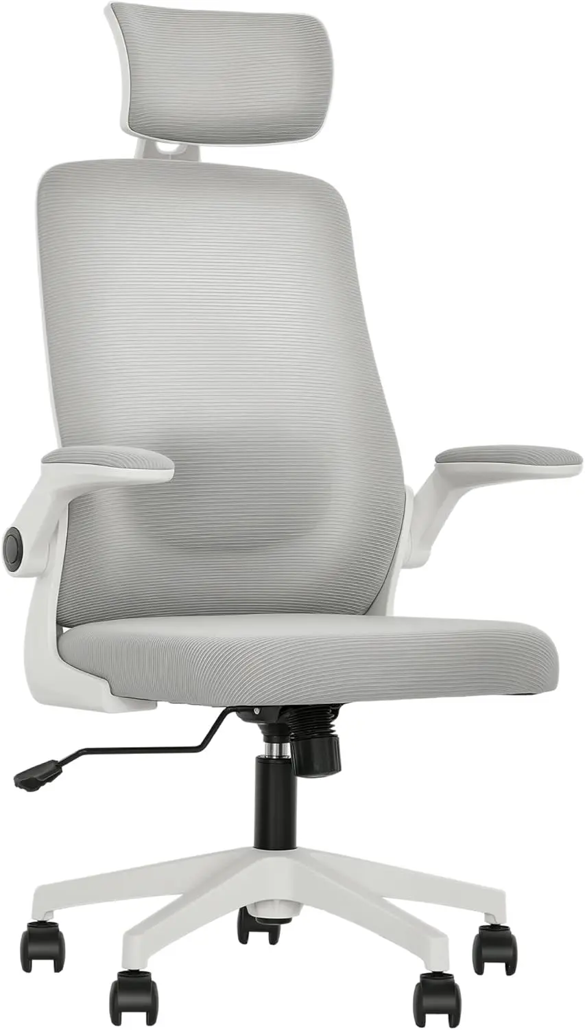 

Office Chair, High Back Desk Chair with Flip-up Armrest, Rotatable Headrest, Tilt Function, Adjustable Lumbar Support, Swivel