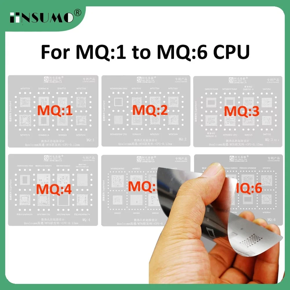 Amaoe MQ1-6 Stencil de Reballing BGA para SM 8250 6125 7150 7250 845 865 MT6885Z 6768V Qualcomm MTK CPU RAM IC Chip Ferramenta de Malha de Aço
