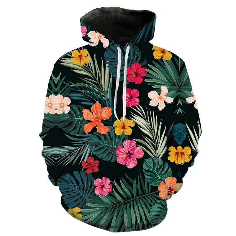 Bright-colored Flower Hoodies 3D Printed Long Sleeves Pullover Casual Sports Graphic Hoodie Autumn Fashion Clothes Sweatshirt