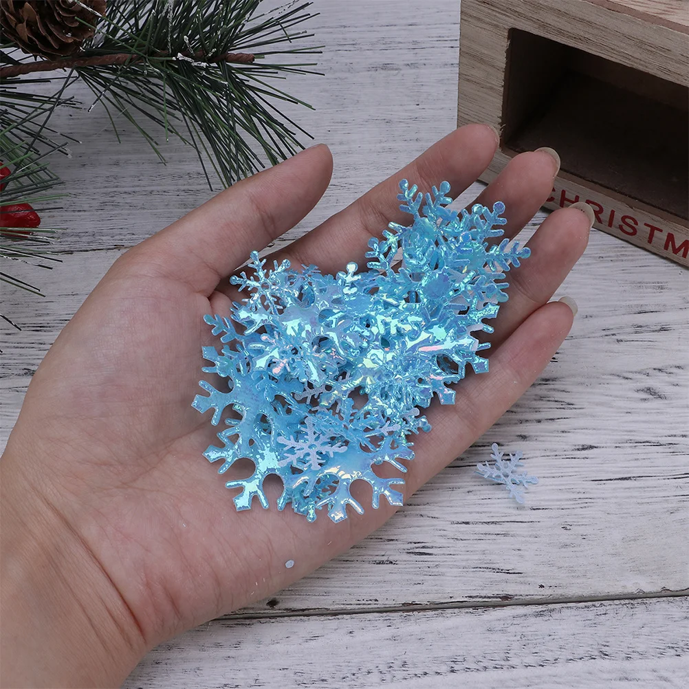 

300pcs 2 Packs 1.5Cm Blue Snowflakes Confetti Plastic Christmas Party Decoration Winter Wedding Holiday Crafts Room Decor