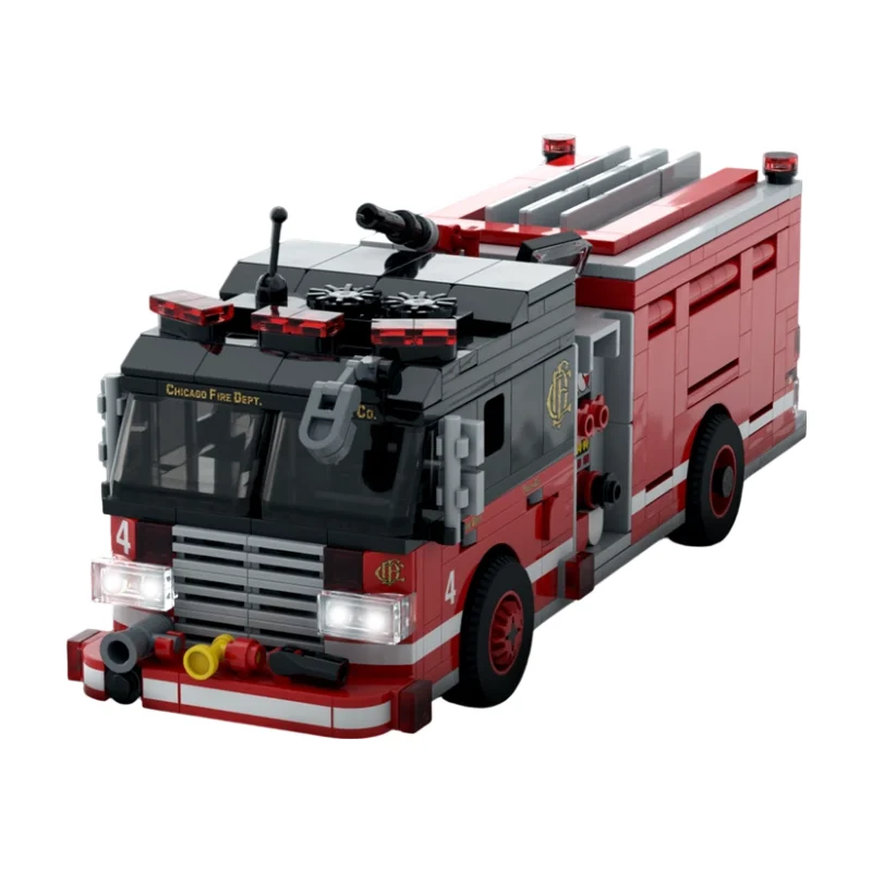 MOC Fire Engine Building Blocks Rescue Fire Fighting Vehicle DIY Desktop Collectible Model
