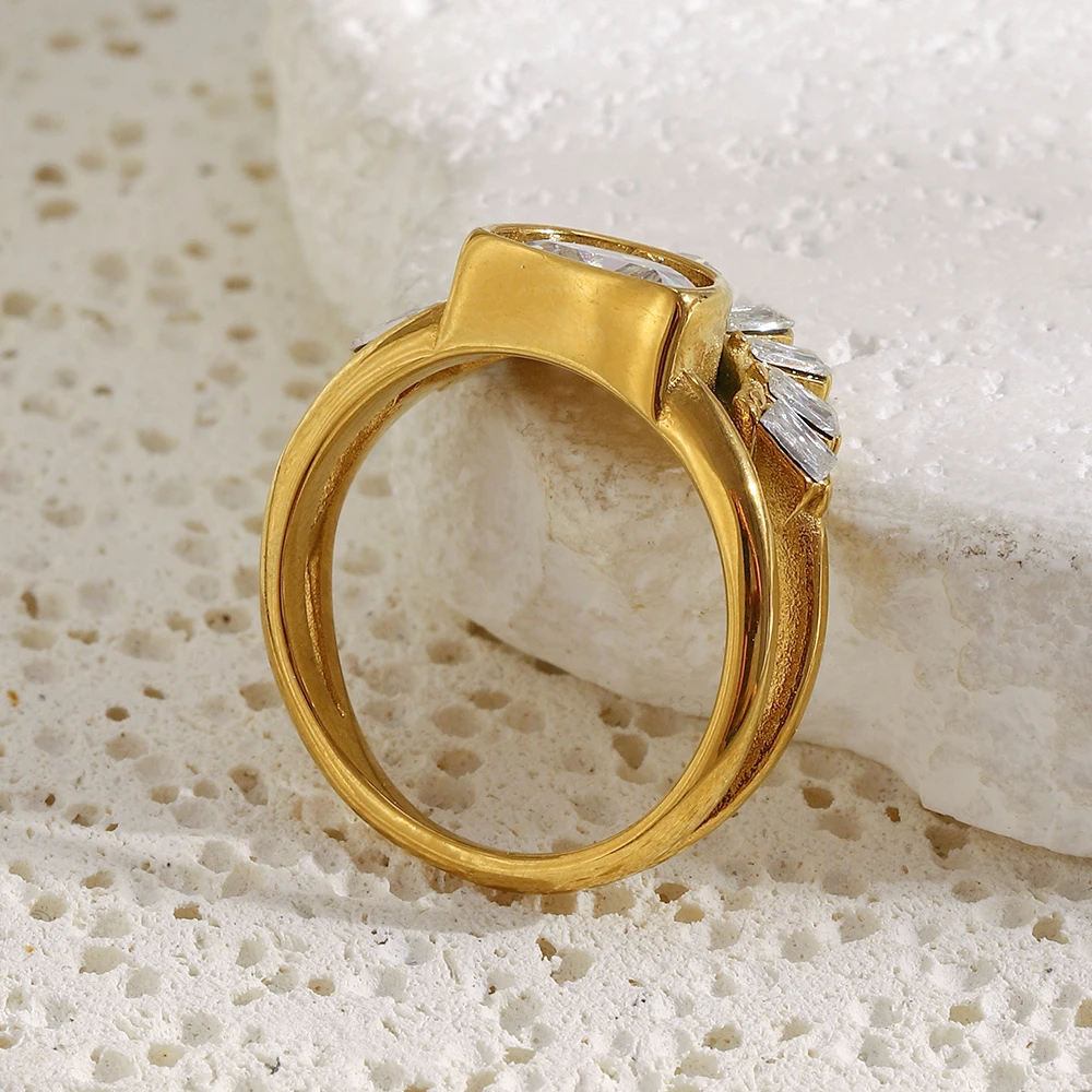 E.B.belle Edelstahl-Strass-Schmuck Eleganter Sonnenförmiger Ring Anlaufgeschützt Für Damen Geschenk Party – Detail 4