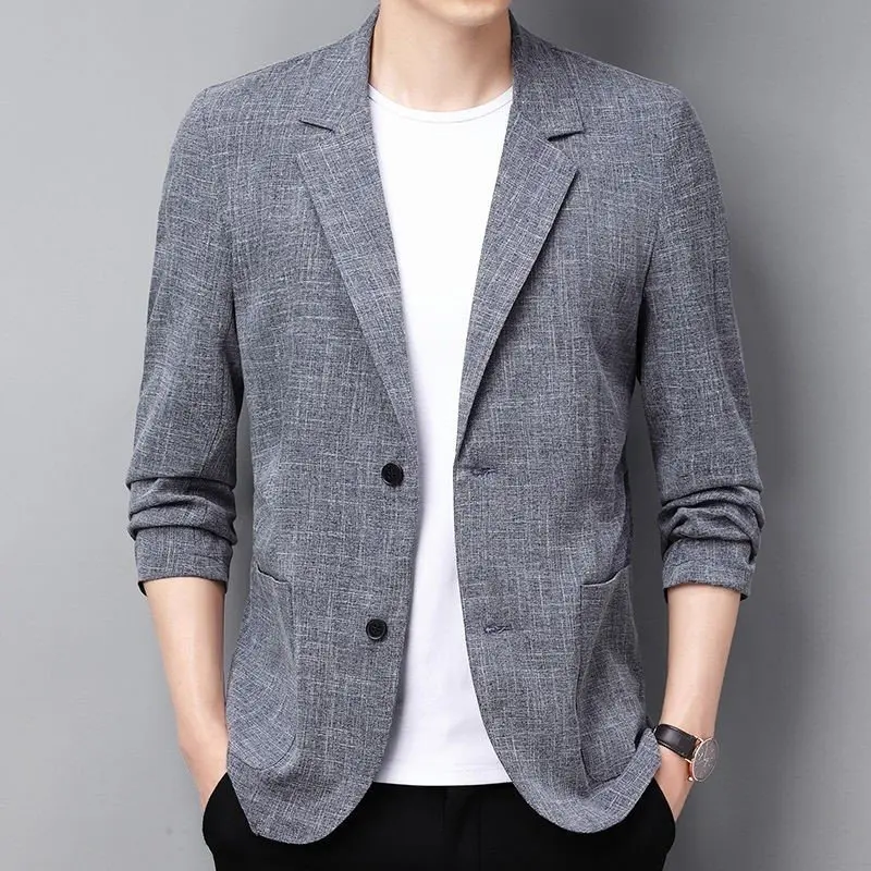 Summer Men Thin Cotton Linen Jakect Men Loose Fashion Handsome Casual Blazer Male Lightweight Suits Coat Man Solid Color Blazers