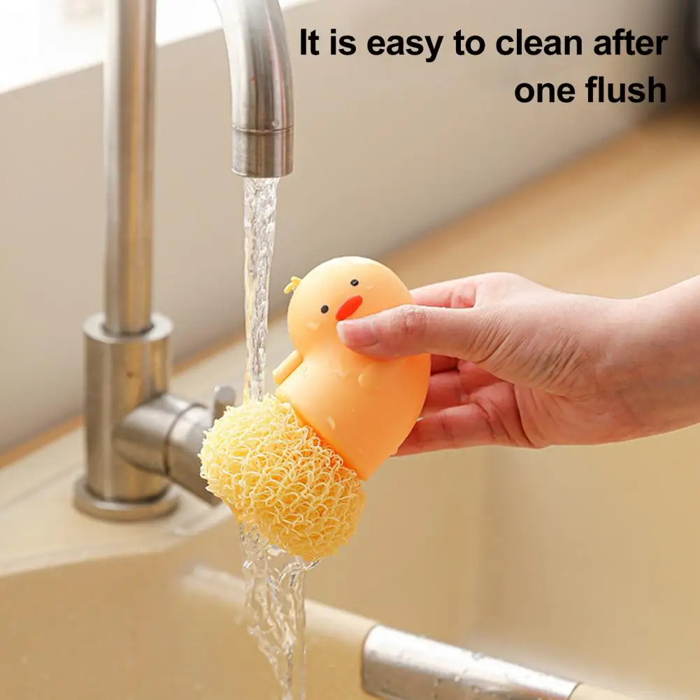 Kitchen Brush Ergonomic Grip Cartoon Duck Dish Scrub Brush with Replacement Heads for Kitchen Palm Brush Dish Scrubber Oil Stain