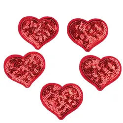 10pcs/lot Sequined Red Heart Patch for Sweater Dress Shirt Sewing Fabric Appliques DIY Iron On Clothes Stickers Handmade Badge