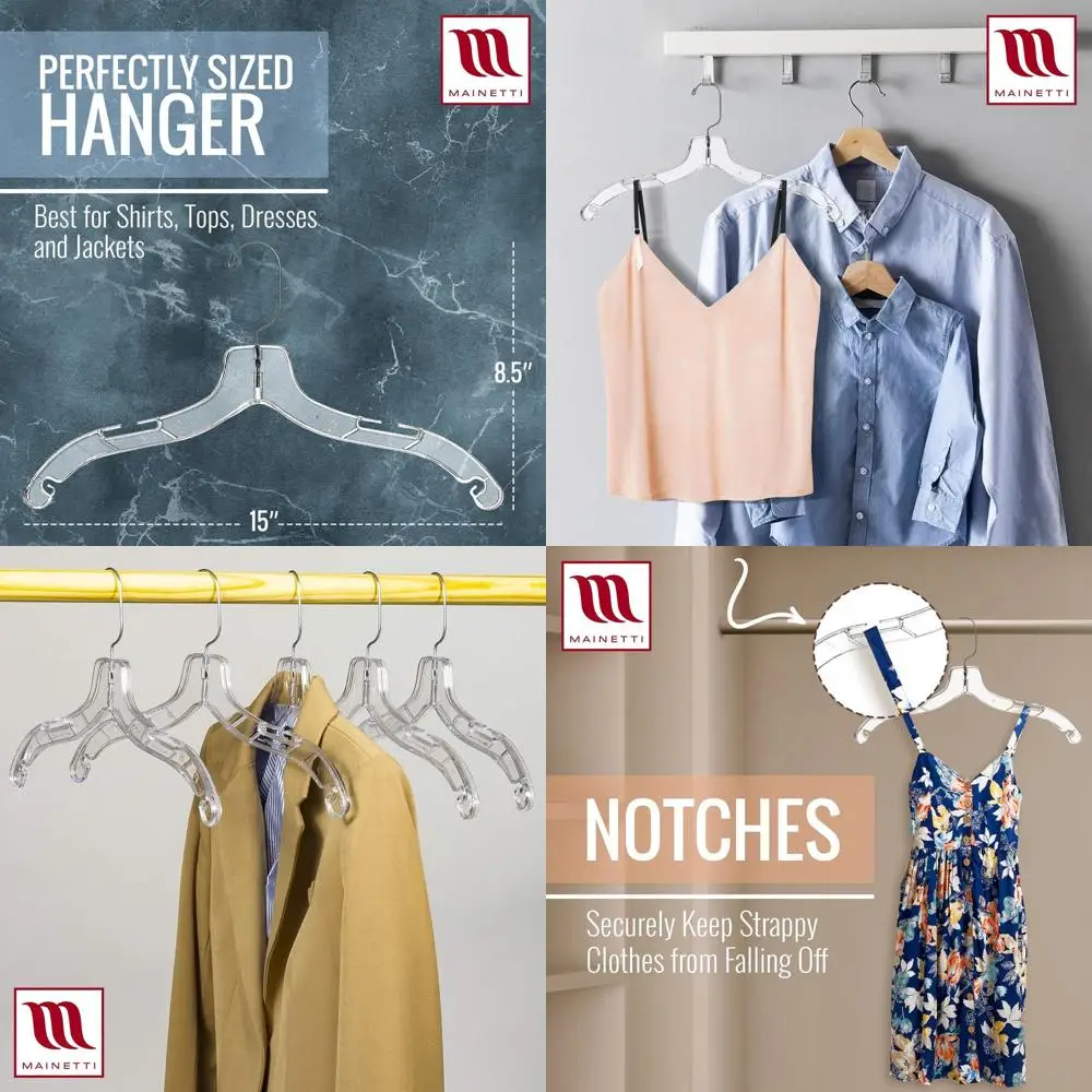 

50 упаковок прозрачных пластиковых вешалок с поворотным металлическим крючком на 360 градусов, насечками для ремней, идеально подходят для рубашек, топов, платьев, длиной 17 дюймов.