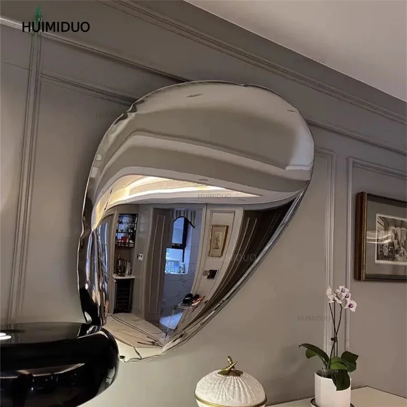 Stainless Steel Water Drop Mirror Device Wall Hanging Restaurant Model Room Wall Decoration Pebble Head Hanging Decoration Soft
