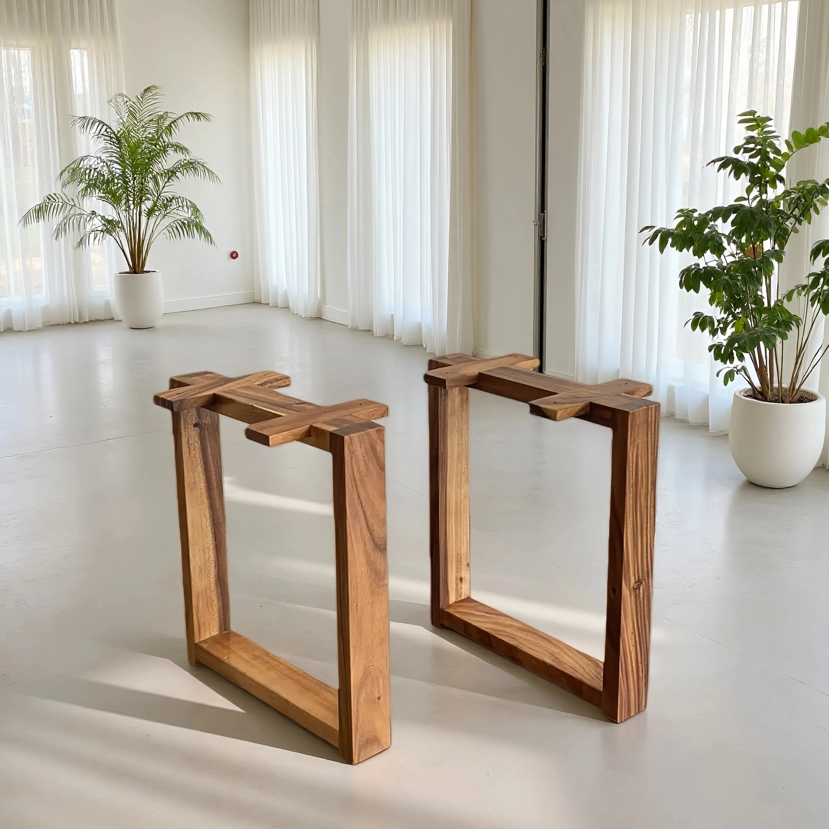 Walnut Wood Table Base Support Dining Desk Square Frame Natural Wooden Furniture Feet Thick A-Frame Table Stand for Countertop