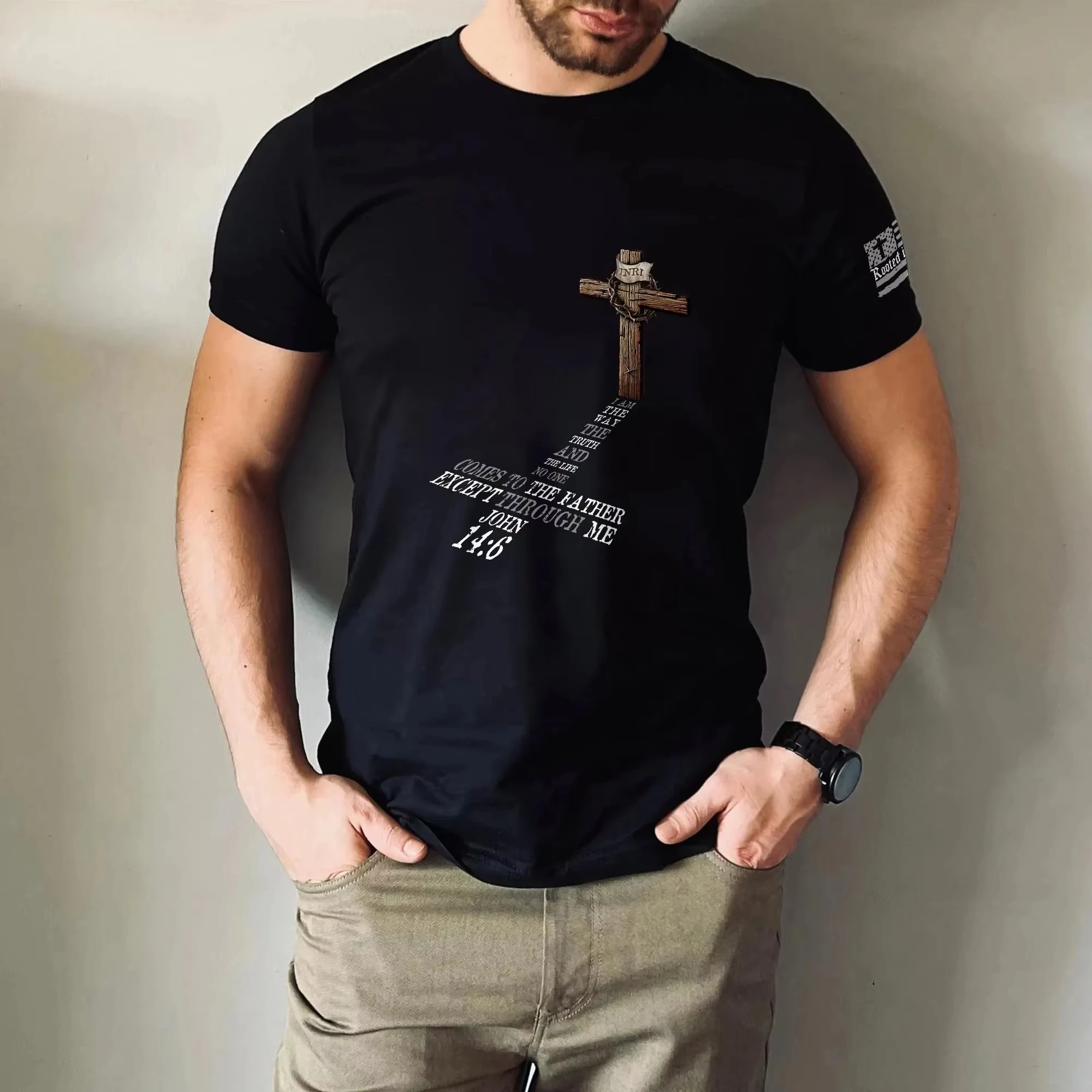 Jesus Way of Truth Life Shirt Rooted in The Sleeves of Christ Christian Clothes T-shirt for Men Catholics To Pray Men Clothing