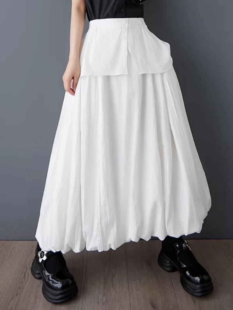 

Японская уличная одежда: однотонная длинная юбка для женщин, юбка Y2K с имитацией двух частей и большим цветочным узором по подолу, летняя корейская мода j107