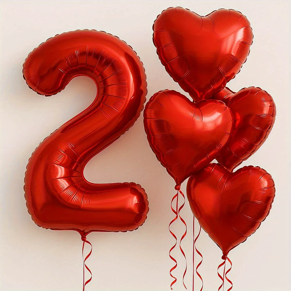 7pcs 40inch Red Foil Digital Balloon Set 18inch love Heart balloon Valentine's Day Birthday Wedding Anniversary Party Gifts - Image 3