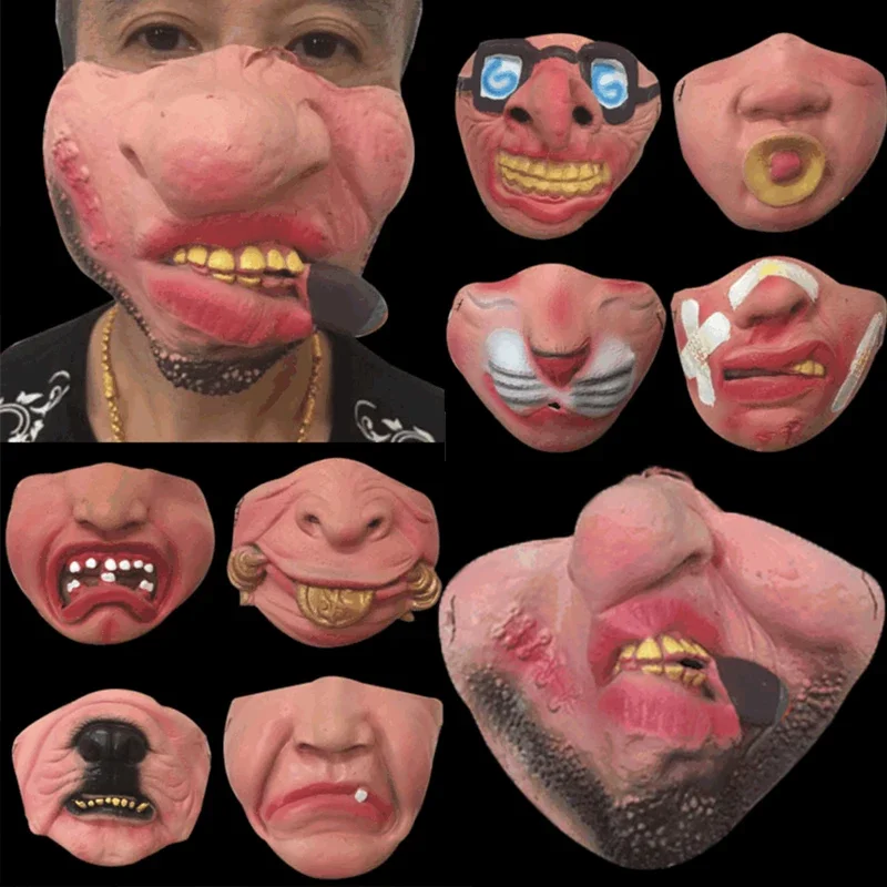 Lateksowe półmaski dla dorosłych maska klauna straszne maski humorystyczne śmieszne gumką maska na twarz impreza z okazji Halloween rekwizyty do cosplay