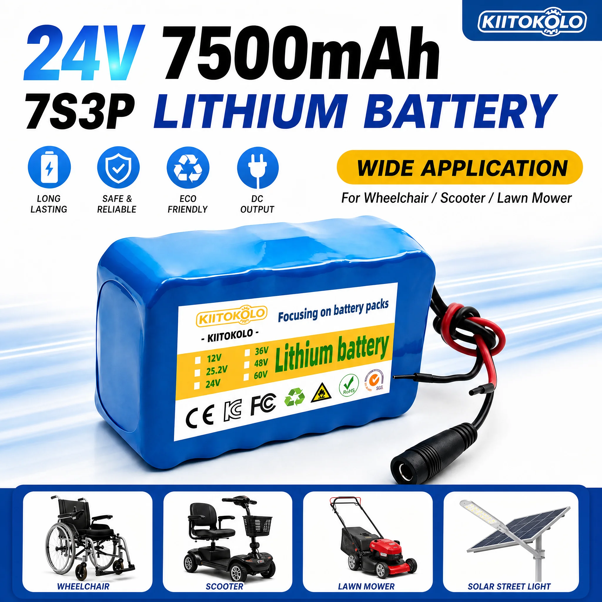 7S3P 24V 7500mAh Lithium Ion Battery Pack Built-in BMS 29.4V Li-ion Battery for Lawn Mower RV Solar System Electric Wheelchair