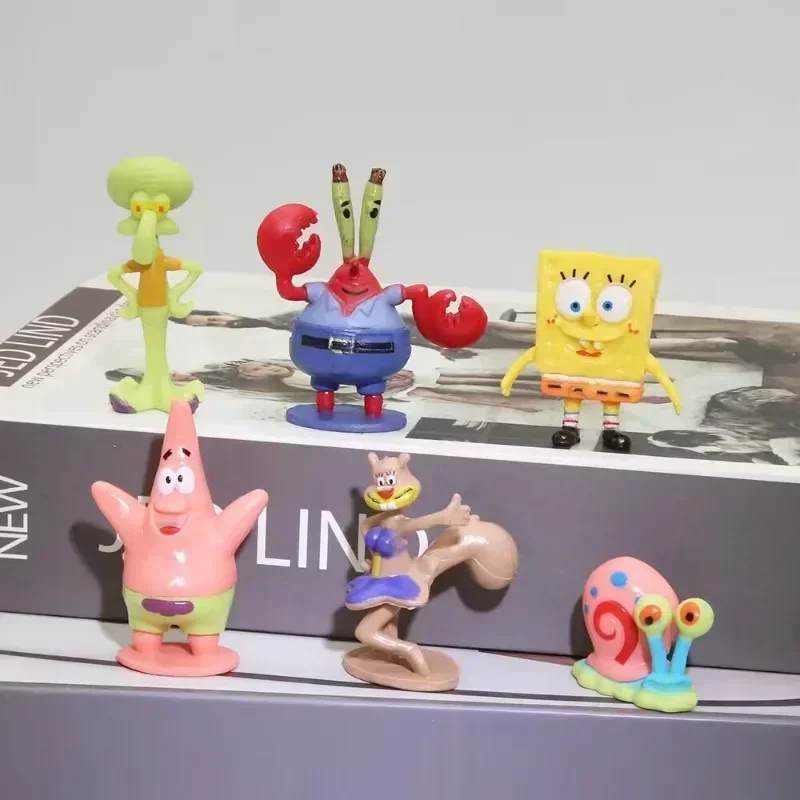 6pcs/set 5.6CM Spongebob Action Figures Cartoon Movie Mini Dolls Children Birthday Gifts Set