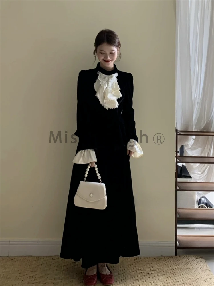 Frence Vintage Elegant 2 Piece Set Women Patchwork Y2k Retro Ruched Midi Skirt Suits Female Korean Style Casual Clothes 2024 New