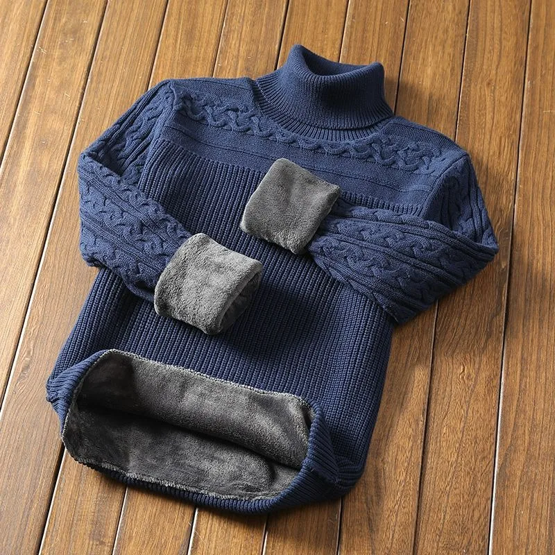 

Fleece-Lined Thermal Turtleneck Sweater Men Thickened Base Sweater Korean Style Fashion Men Clothing Autumn Winter Sweater Coat