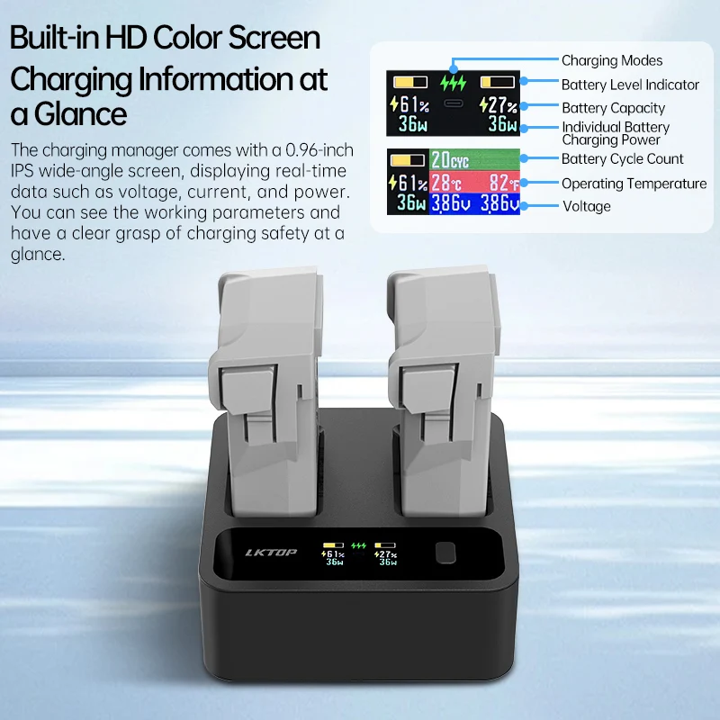 For DJI Mini 3/3Pro/4Pro Drone Battery Fast Charger Hub Two-way Intelligent Digital Display Screen Charging Butler Accessories