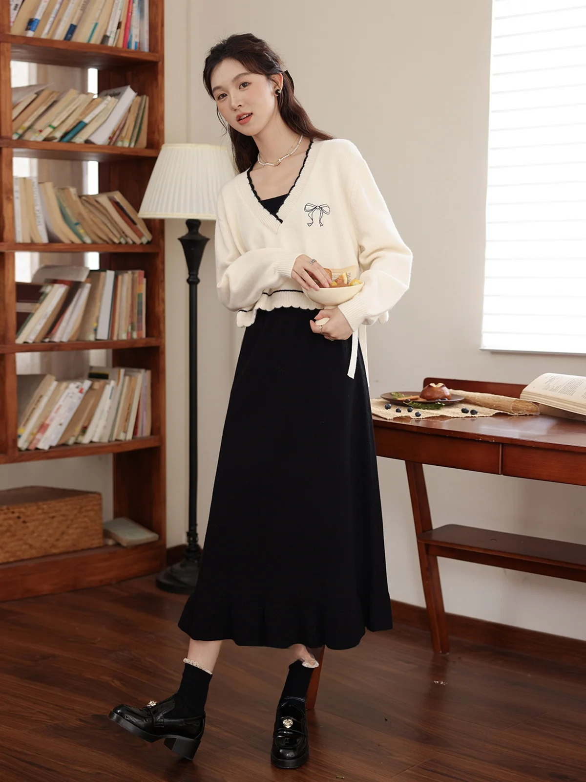 Ele Southern Deer Sli Dr femme nouvelle Faion belle jupe ort Sve col carré fermeture éclair décontracté automne Dr