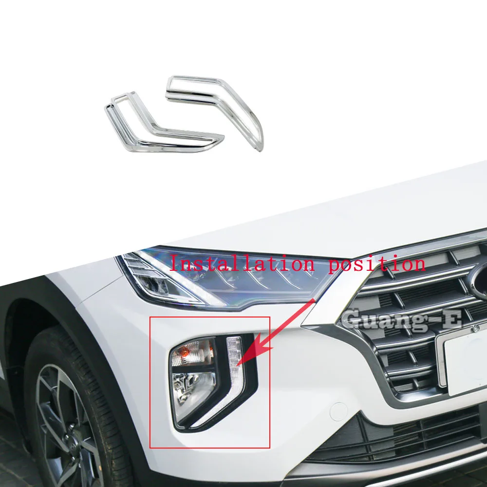 Car Body Front Fog Light Lamp Detector Frame Stick Styling ABS Chrome Trim Eyebrow 2PCs For Hyundai Tucson 2019 2020 2021