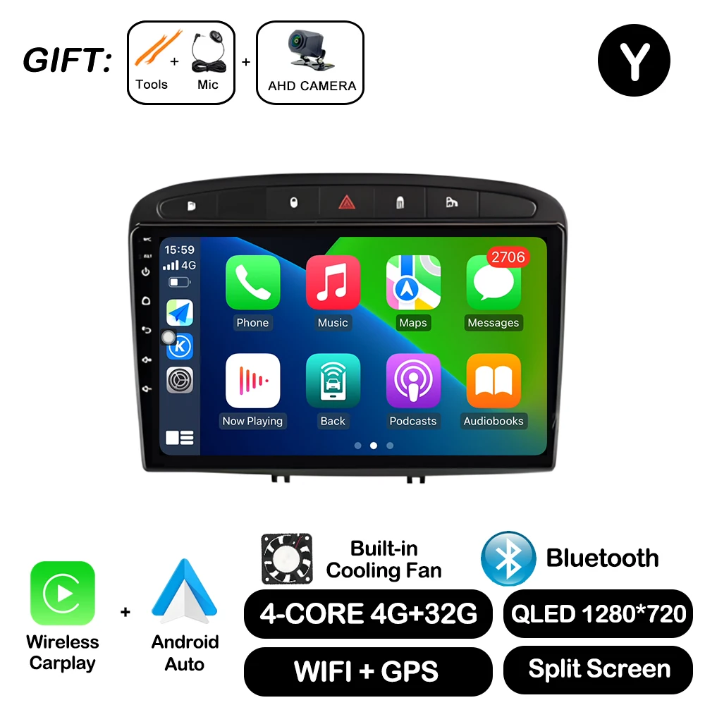 Android Auto voor Peugeot 308 SW 2007-2015 408 2012-2020 Draadloze Carplay Autoradio Multimedia Speler WiFi GPS Navigatie