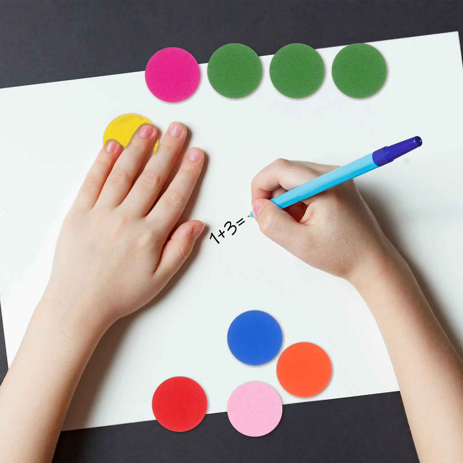 

100 Pcs Wooden Disc Learning Tool Colorful Chips Round Assorted Blocks for Kids Montessori Education DIY Craft Supplies