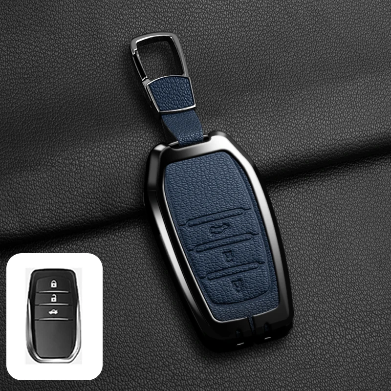 Passende Schlüsselhülle aus Zinklegierung und Leder für Toyota CHR Hilux Fortuner Land Cruiser 200 Camry Corolla Crown RAV4 Highland – Detail 21
