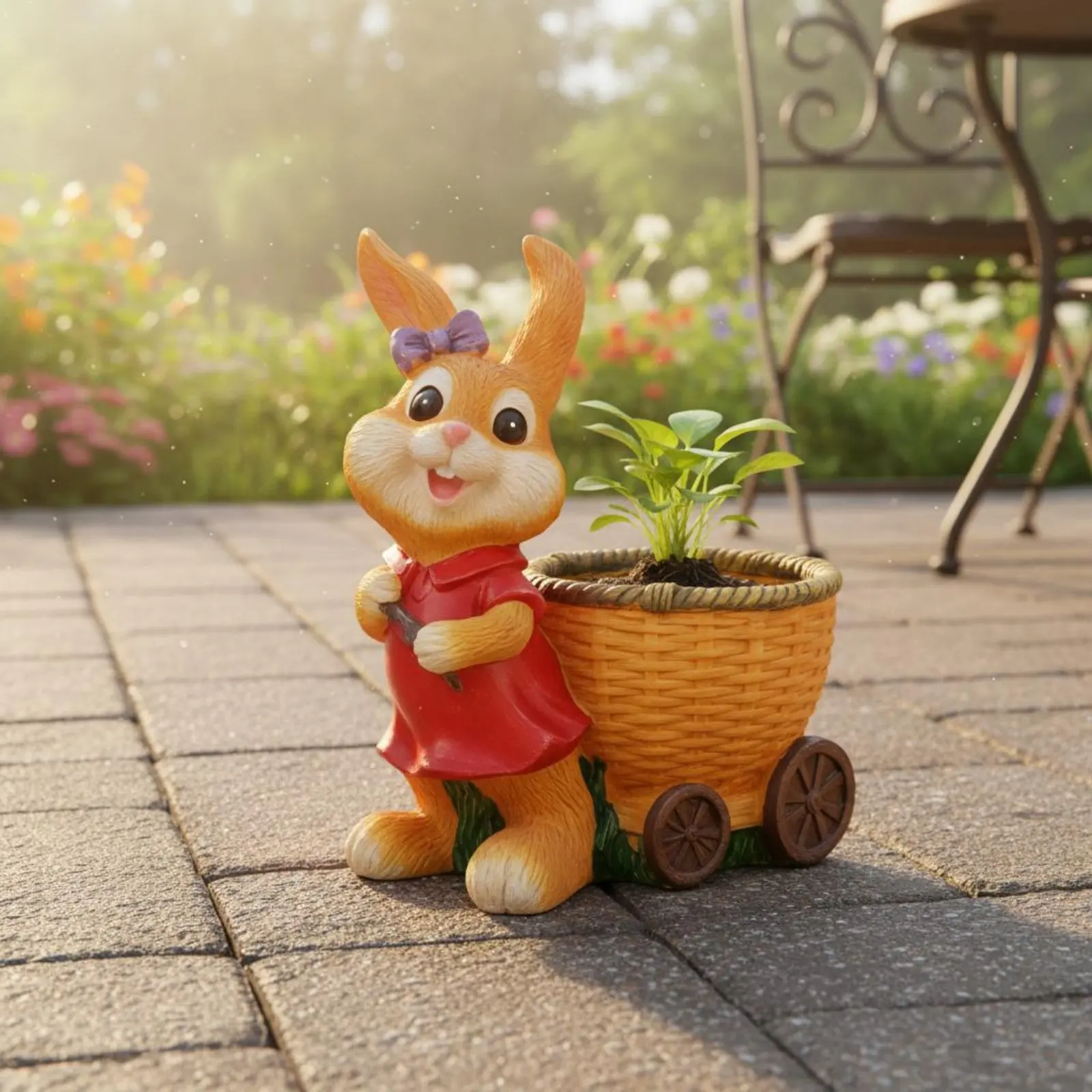 Bunny Flower Pot Sculpture Cute Easter Rabbit Planter Decor Rabbit Planter Statue Festive Resin Bunny Statue for Lawn, Balcony