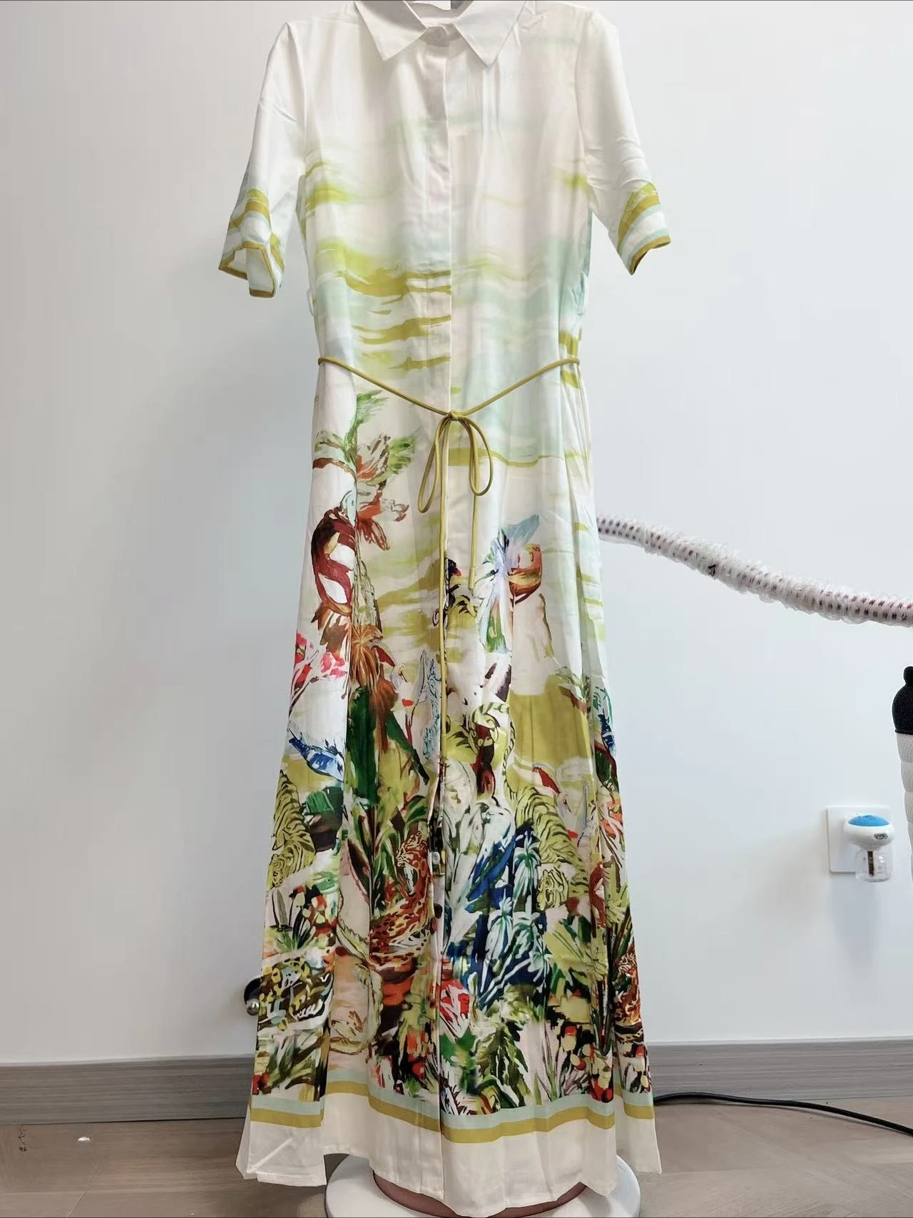 New Casual Fashion Linen Shirt Collar Cardigan Long Dress - Image 5