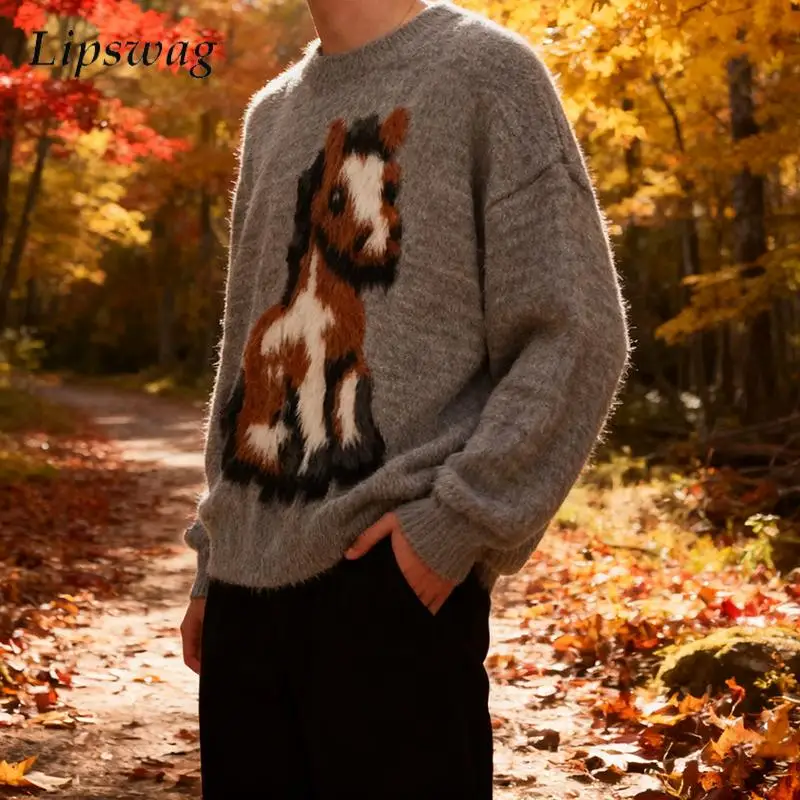 

Модные мужские флисовые толстовки 202, осень-зима, стильный меховой свитер с длинным рукавом и круглым вырезом, мужские уличные повседневные меховые джемперы, топы